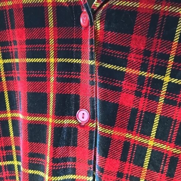 Denim&Co Plaid Velvet Button Up Blouse Top Stretch Plus Sz 1X Holiday Christmas - Picture 9 of 12